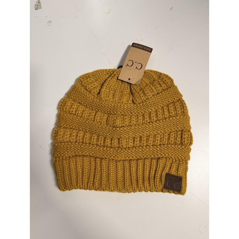 C.C Beanie Cap New Mustard HAT -20A Soft Stretch Cable Knit Skully Stocking Hat